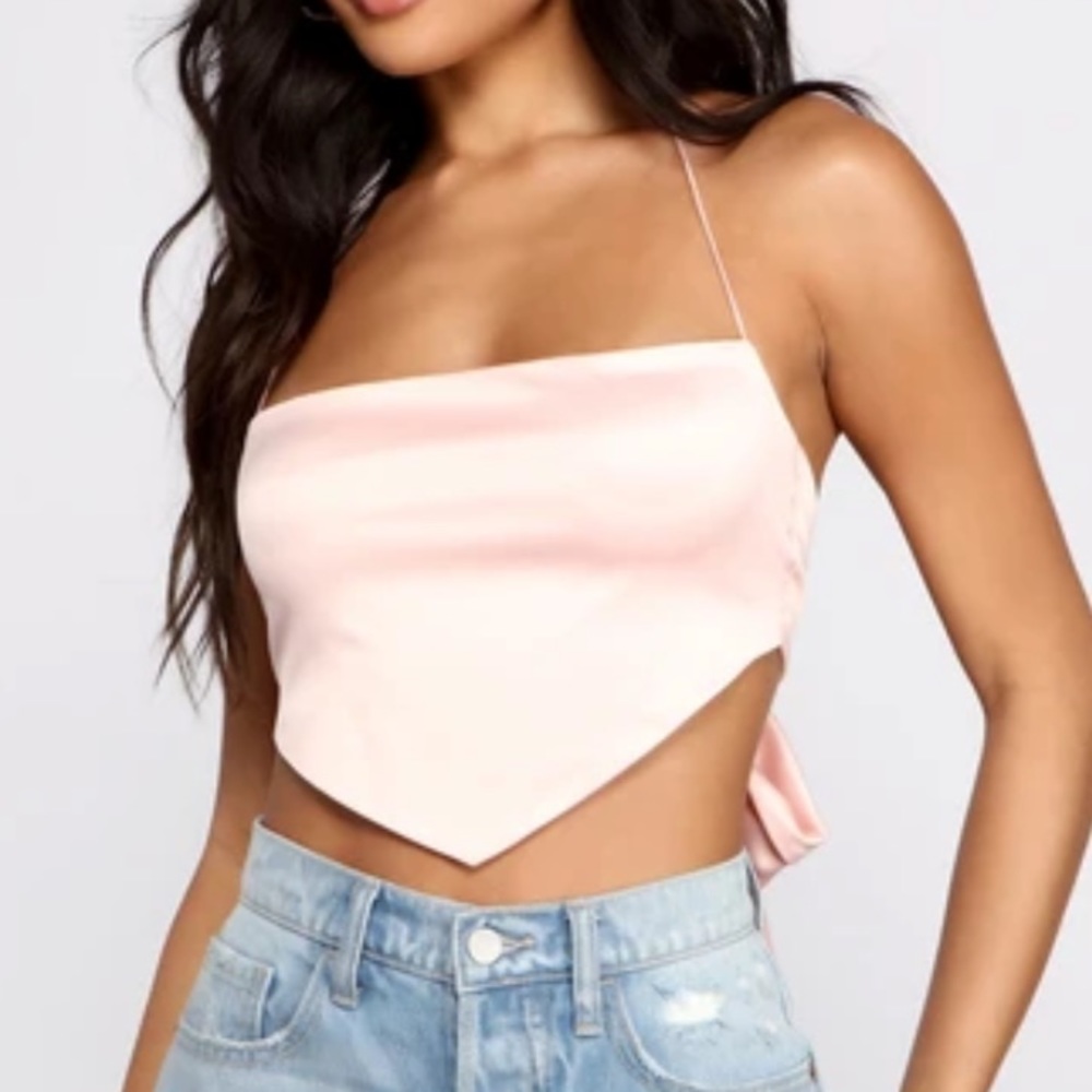 Satin scarf tie top- pink